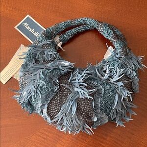 Textured Blue Beaded Bag Made in India